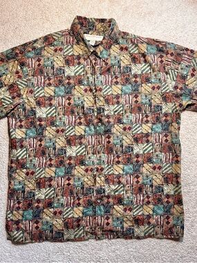 Norm Thompson pattern button up shirt sleeve shirt XL Tori Richard Hawaiian